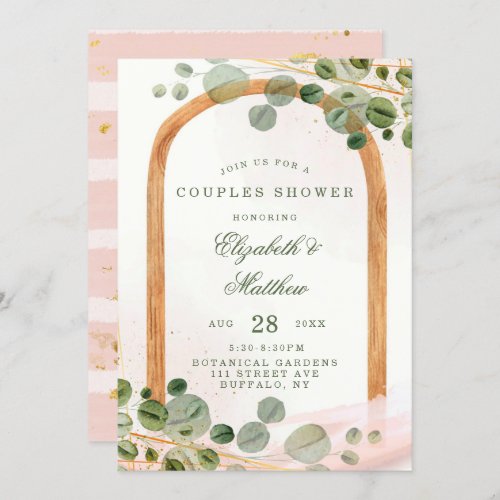 Wooden Arch Pink Eucalyptus Couples Shower Invitation