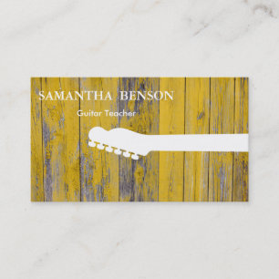 Wooden Background Cool Modern Guitar Teacher Music Business Card