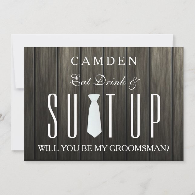 Wooden Background Suitup Will you be my groomsman Invitation (Front)