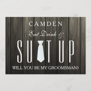 Wooden Background Suitup Will you be my groomsman Invitation