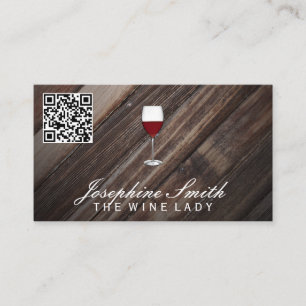 Wooden Background   Wine   QR Code Business Card