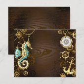 Wooden Background with Mechanical Seahorse (Front/Back)