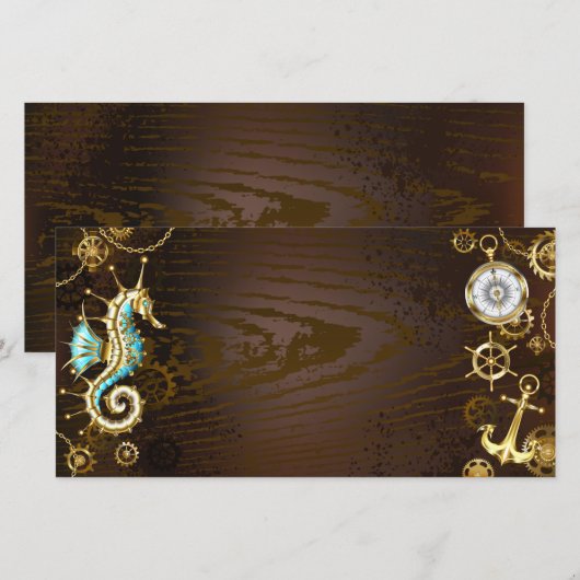 Wooden Background with Mechanical Seahorse (Front/Back)