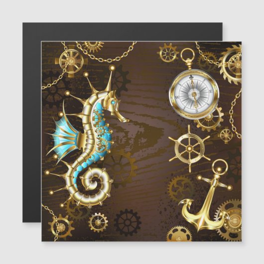 Wooden Background with Mechanical Seahorse (Front/Back)
