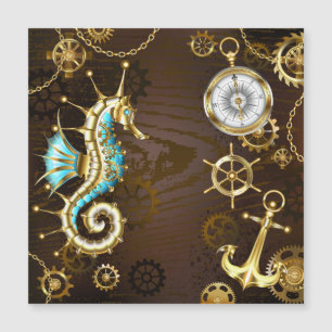Wooden Background with Mechanical Seahorse