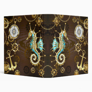 Wooden Background with Mechanical Seahorse 3 Ring Binder