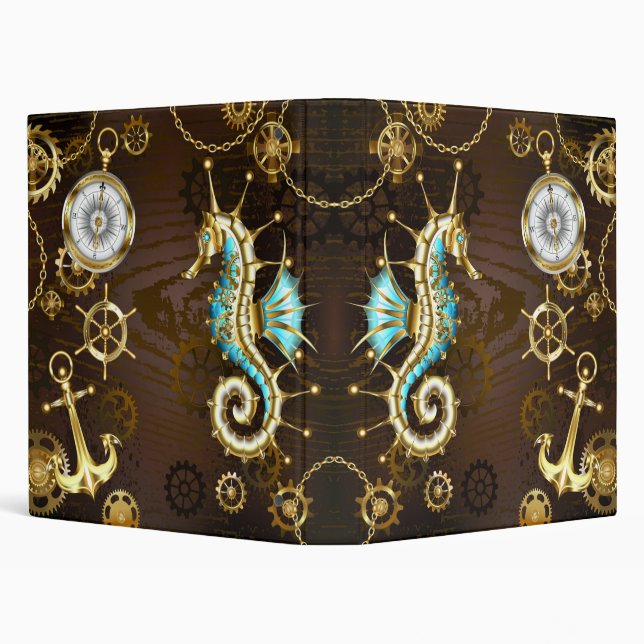 Wooden Background with Mechanical Seahorse 3 Ring Binder (Background)