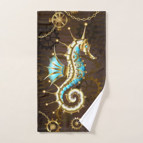 Wooden Background with Mechanical Seahorse Bath Towel Set