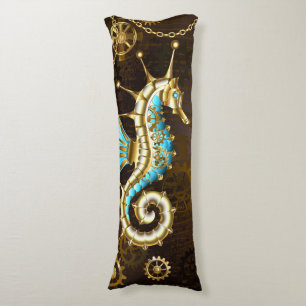 Wooden Background with Mechanical Seahorse Body Pillow