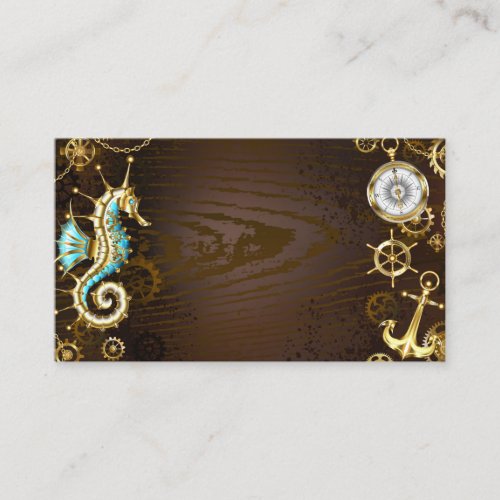 Wooden Background with Mechanical Seahorse Calling Card