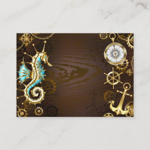 Wooden Background with Mechanical Seahorse Calling Card