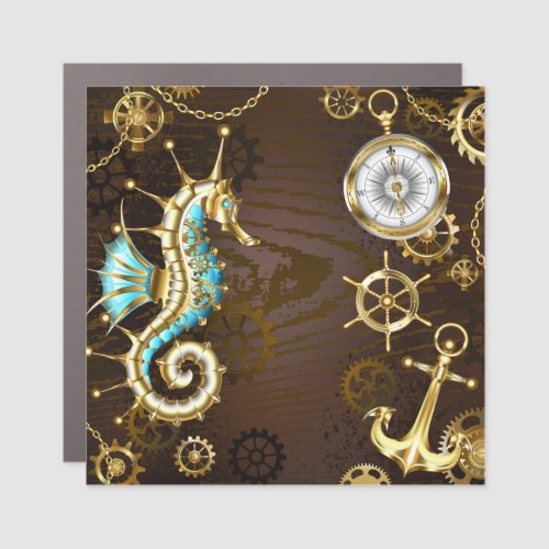 Wooden Background with Mechanical Seahorse Car Magnet