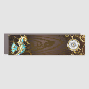 Wooden Background with Mechanical Seahorse Car Magnet