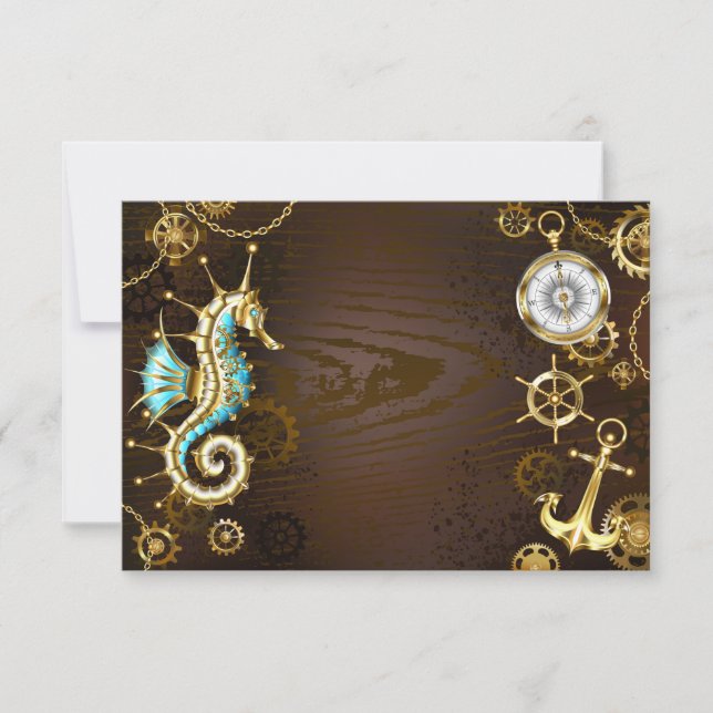 Wooden Background with Mechanical Seahorse Card (Front)