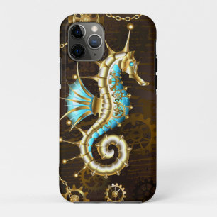 Wooden Background with Mechanical Seahorse iPhone 11 Pro Case