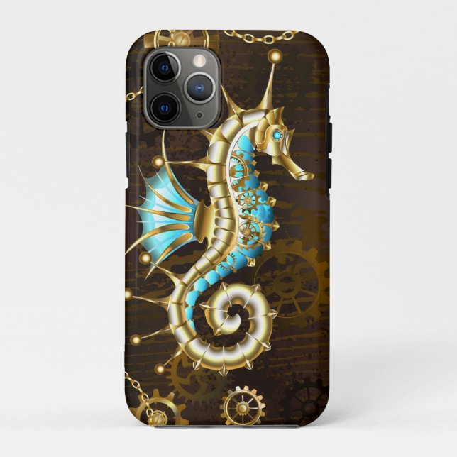 Wooden Background with Mechanical Seahorse Case-Mate iPhone Case (Back)