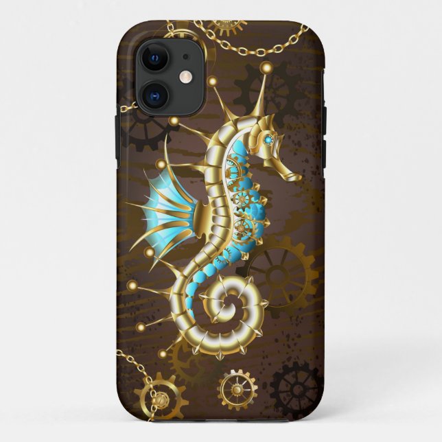 Wooden Background with Mechanical Seahorse Case-Mate iPhone Case (Back)