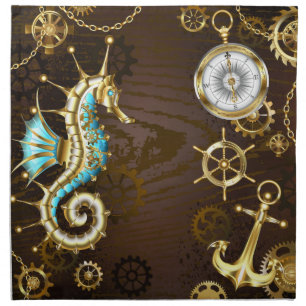 Wooden Background with Mechanical Seahorse Cloth Napkin
