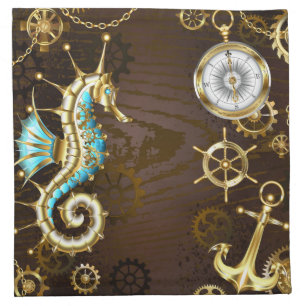 Wooden Background with Mechanical Seahorse Cloth Napkin