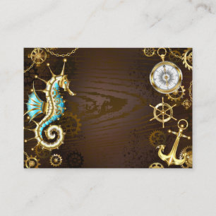 Wooden Background with Mechanical Seahorse Discount Card