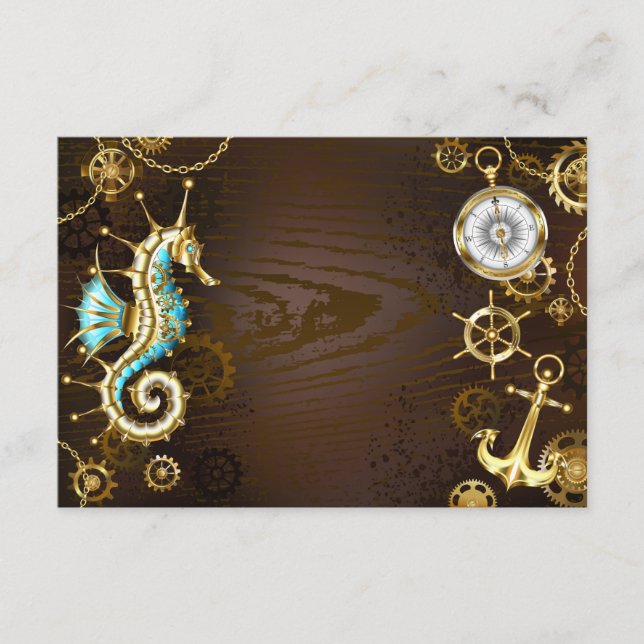 Wooden Background with Mechanical Seahorse Enclosure Card (Front)