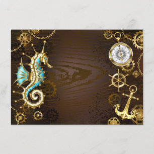 Wooden Background with Mechanical Seahorse Enclosure Card