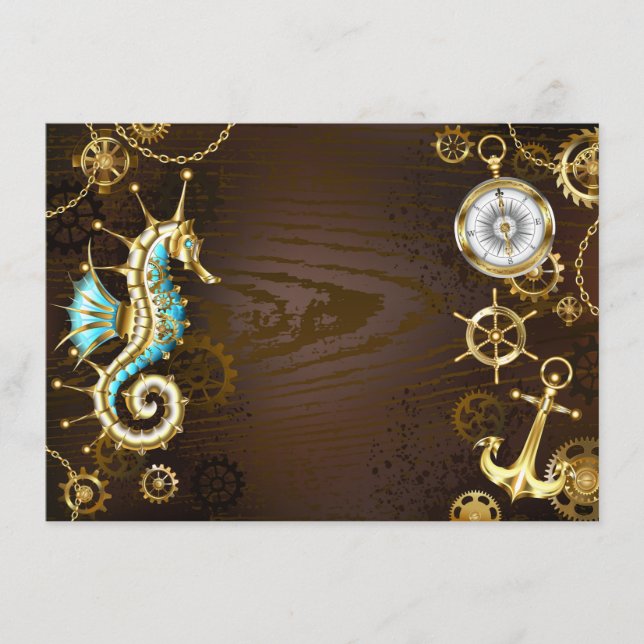 Wooden Background with Mechanical Seahorse Enclosure Card (Front)