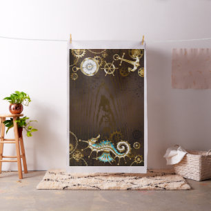 Wooden Background with Mechanical Seahorse Fabric