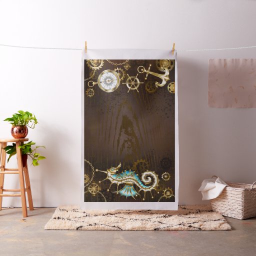 Wooden Background with Mechanical Seahorse Fabric