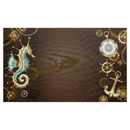 Wooden Background with Mechanical Seahorse Fabric