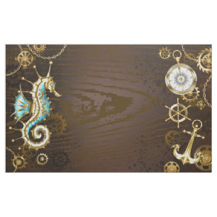 Wooden Background with Mechanical Seahorse Fabric