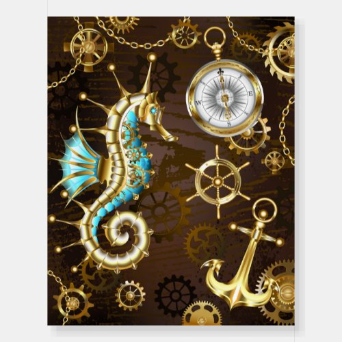 Wooden Background with Mechanical Seahorse Foam Board