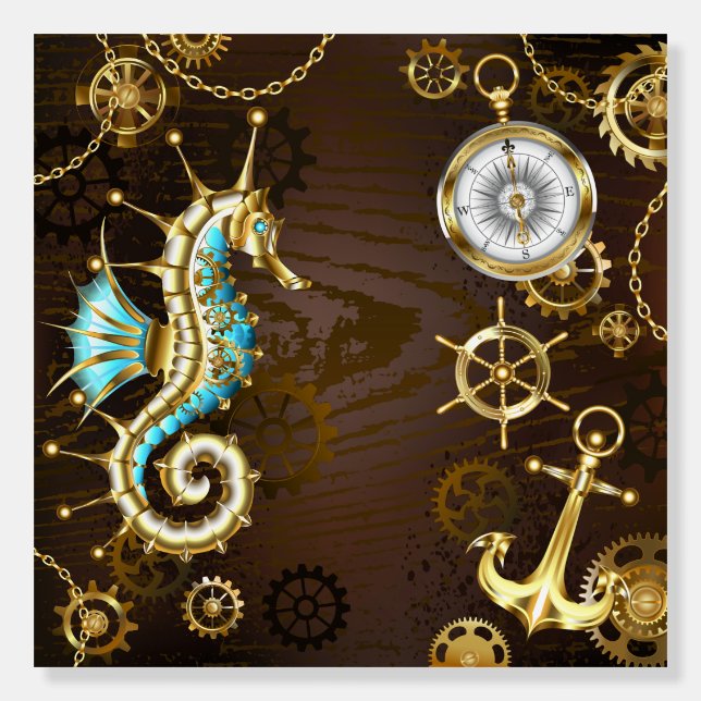 Wooden Background with Mechanical Seahorse Foam Board (Front)