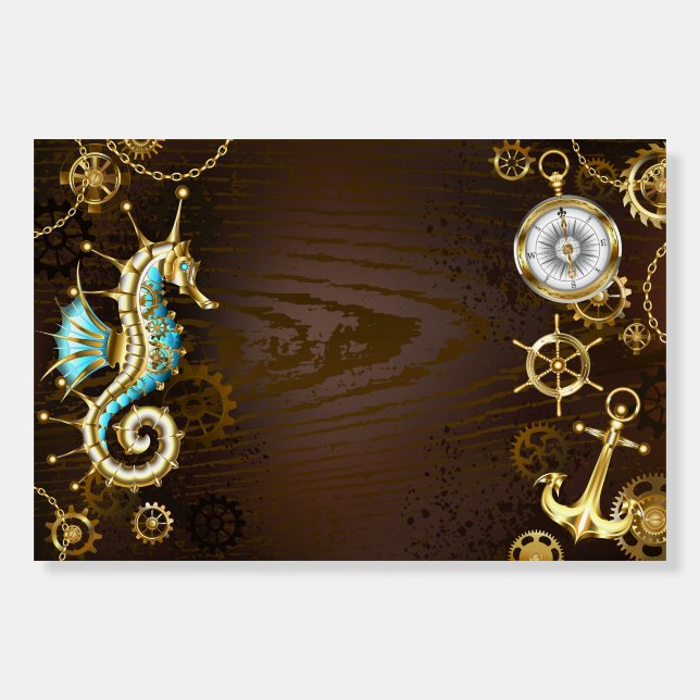 Wooden Background with Mechanical Seahorse Foam Board (Front)