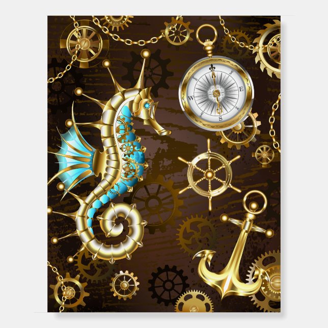 Wooden Background with Mechanical Seahorse Foam Board (Front)