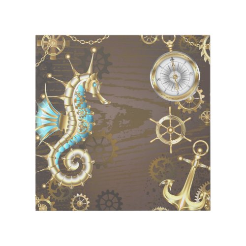 Wooden Background with Mechanical Seahorse Gallery Wrap