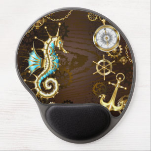 Wooden Background with Mechanical Seahorse Gel Mouse Pad