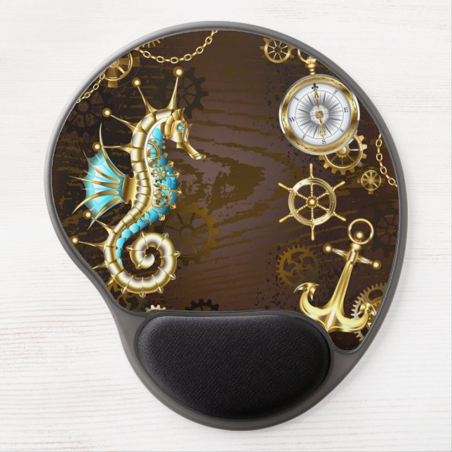 Wooden Background with Mechanical Seahorse Gel Mouse Pad (Front)