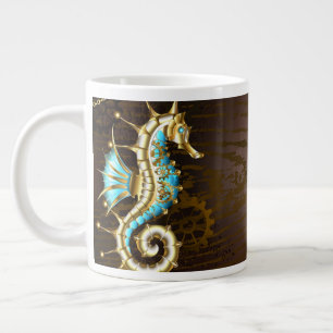 Wooden Background with Mechanical Seahorse Giant Coffee Mug