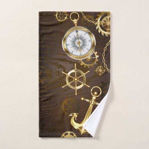 Wooden Background with Mechanical Seahorse Hand Towel