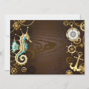 Wooden Background with Mechanical Seahorse Invitation