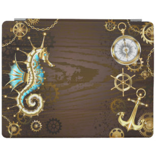 Wooden Background with Mechanical Seahorse iPad Smart Cover