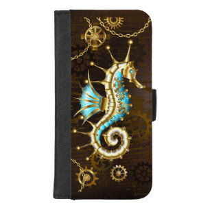 Wooden Background with Mechanical Seahorse iPhone 8/7 Plus Wallet Case