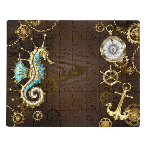 Wooden Background with Mechanical Seahorse Jigsaw Puzzle