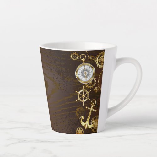 Wooden Background with Mechanical Seahorse Latte Mug