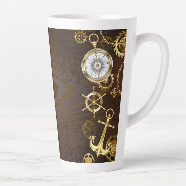 Wooden Background with Mechanical Seahorse Latte Mug (Right)