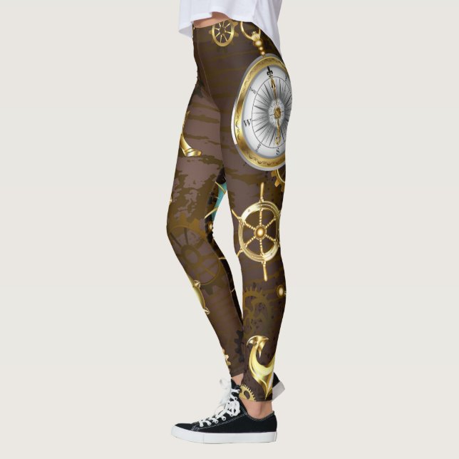 Wooden Background with Mechanical Seahorse Leggings (Left)
