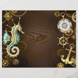 Wooden Background with Mechanical Seahorse Letterhead