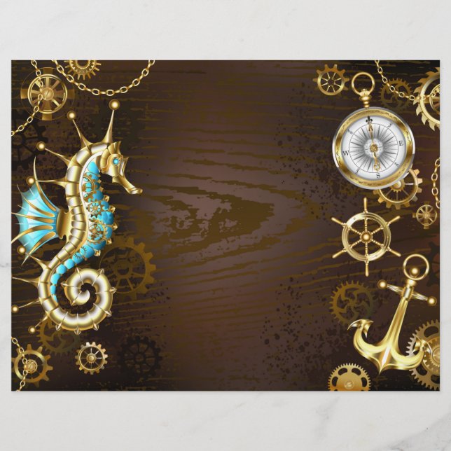 Wooden Background with Mechanical Seahorse Letterhead (Front)