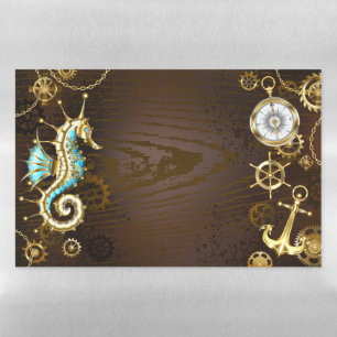 Wooden Background with Mechanical Seahorse Magnetic Dry Erase Sheet